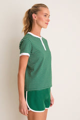 Eden Green Stripe Performance Cotton Carter Henley Tee