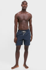 Navy Staple Logo 7 Inch Swim Shorts
