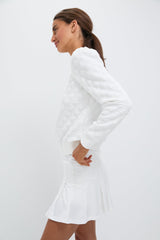 White Puff Sleeve Quilted Stretch Campbell Pullover